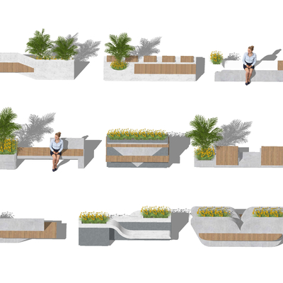  现代花池座椅 公共座椅su模型 