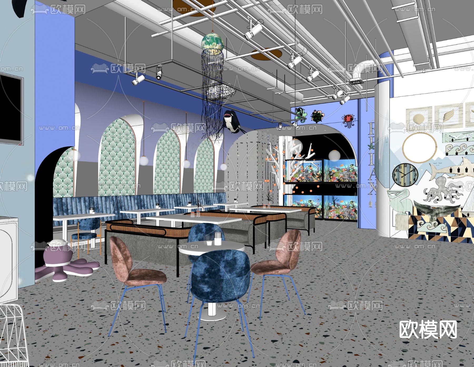 亲子餐厅海洋主题su模型下载（渲染图1）