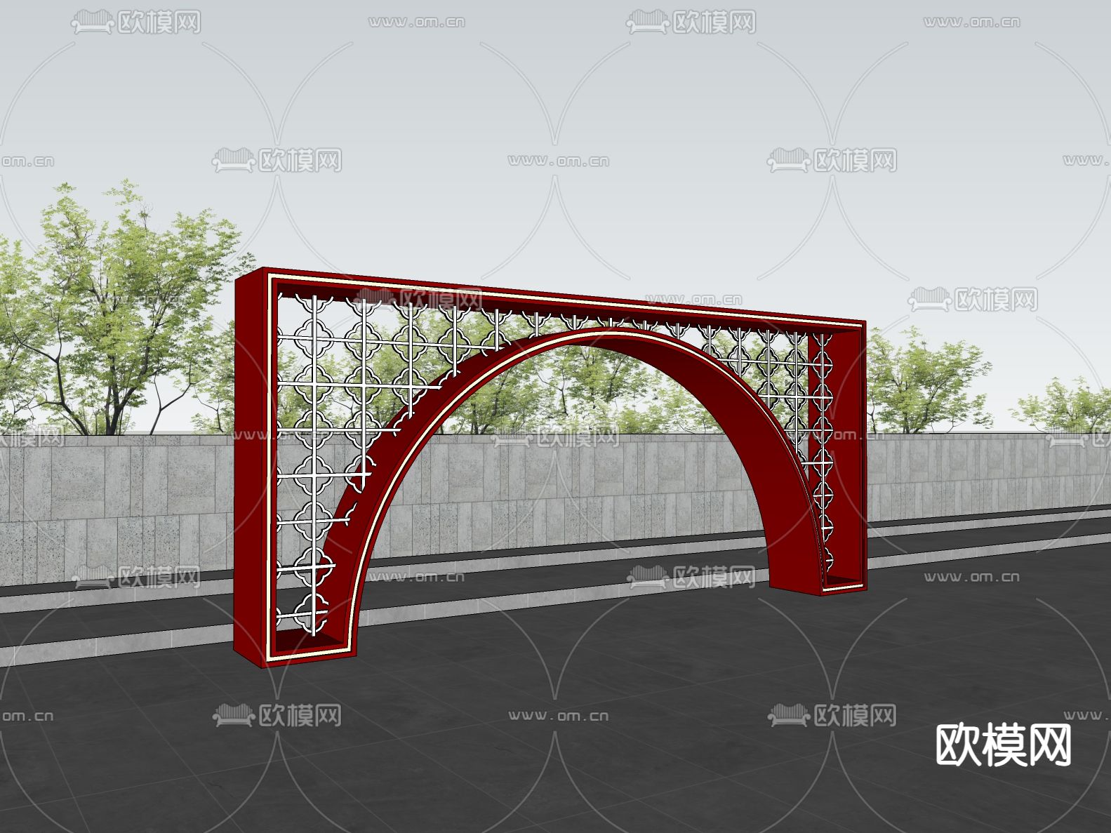 新中式月亮门su模型