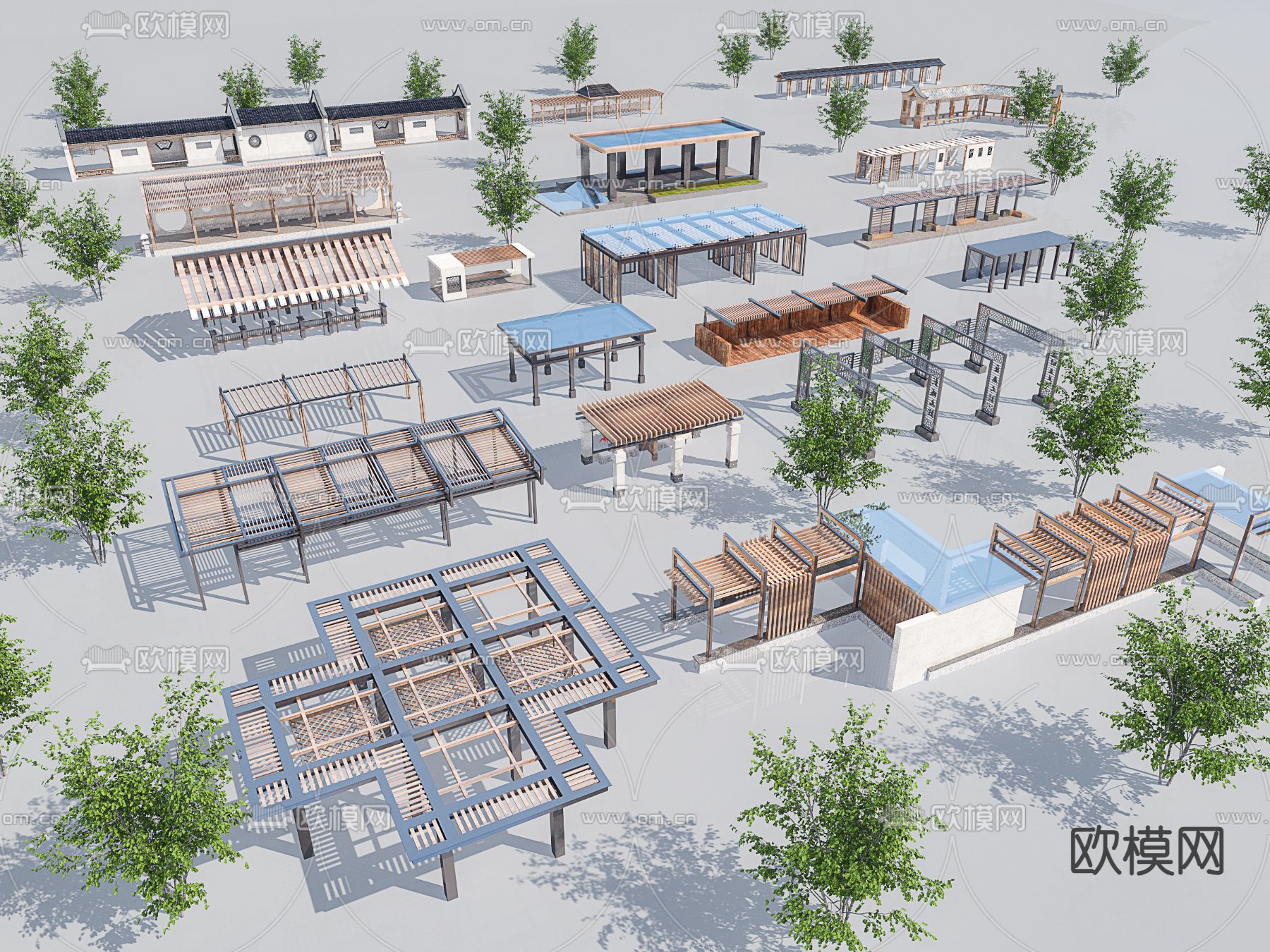 景观廊架 长廊 回廊3d模型下载