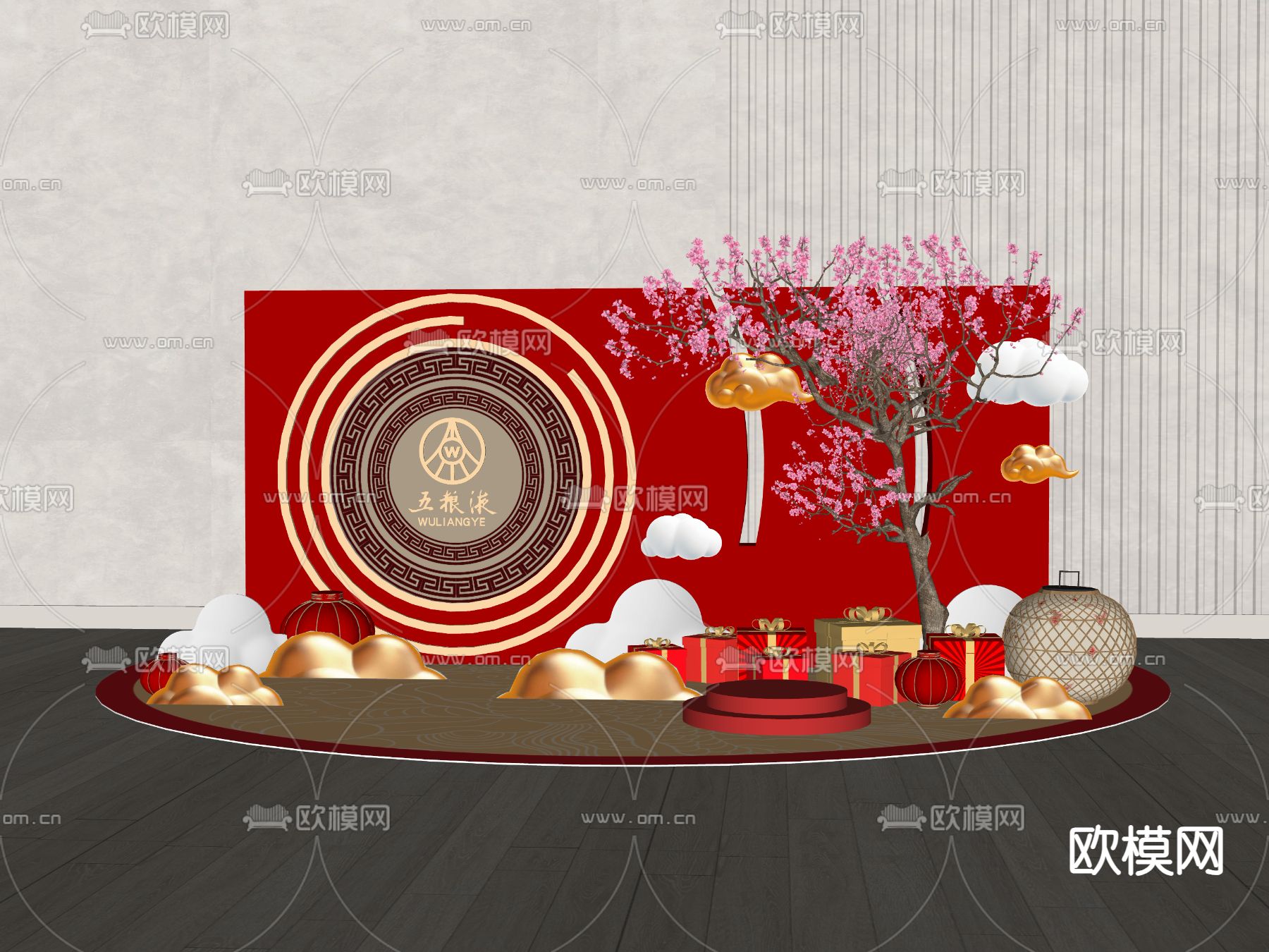 新中式商业美陈su模型