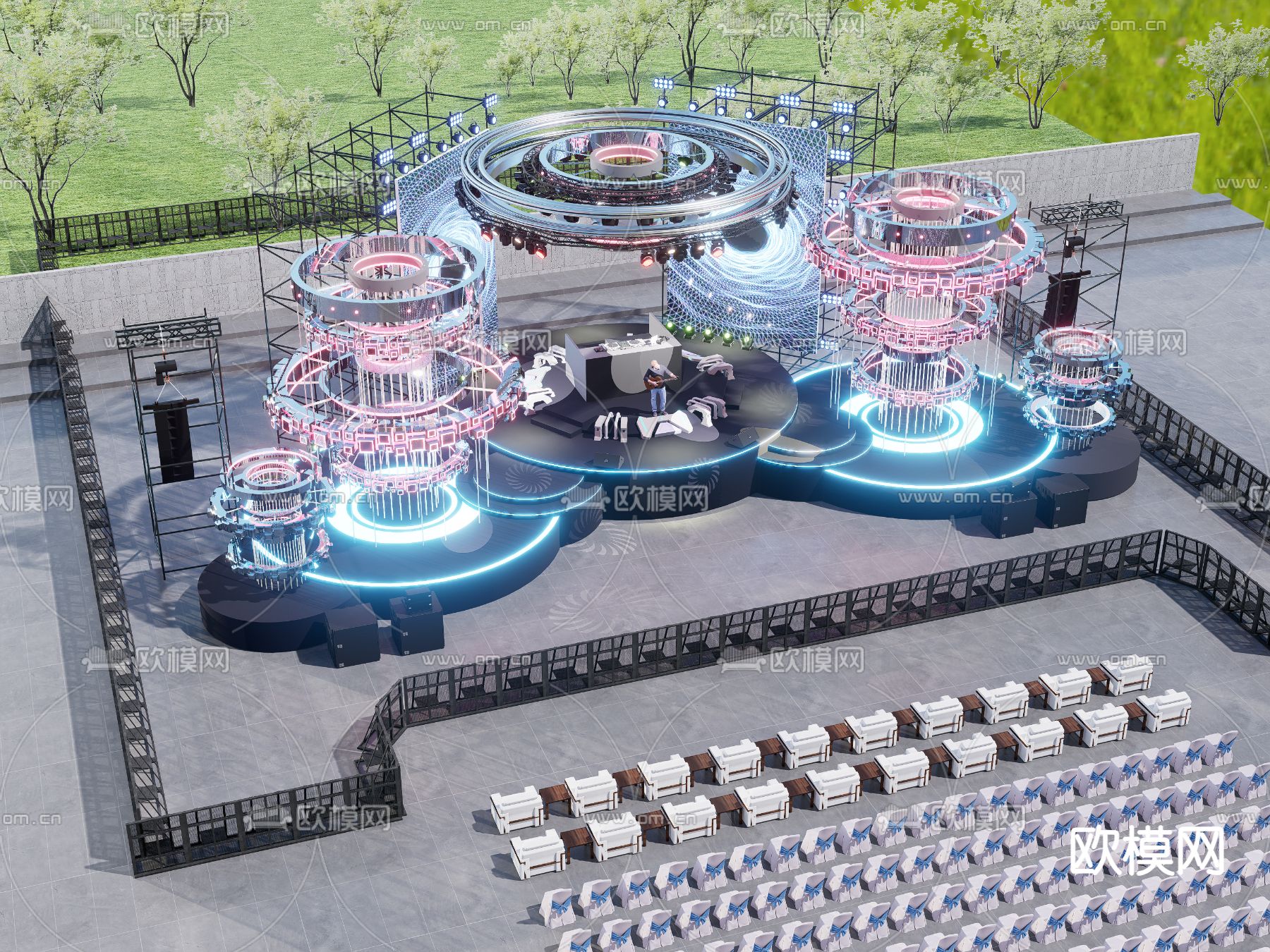现代电音舞台 演唱会舞台su模型