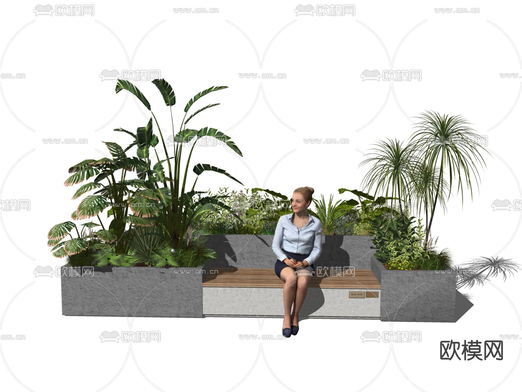 现代树池座凳 公共座椅 户外椅su模型下载