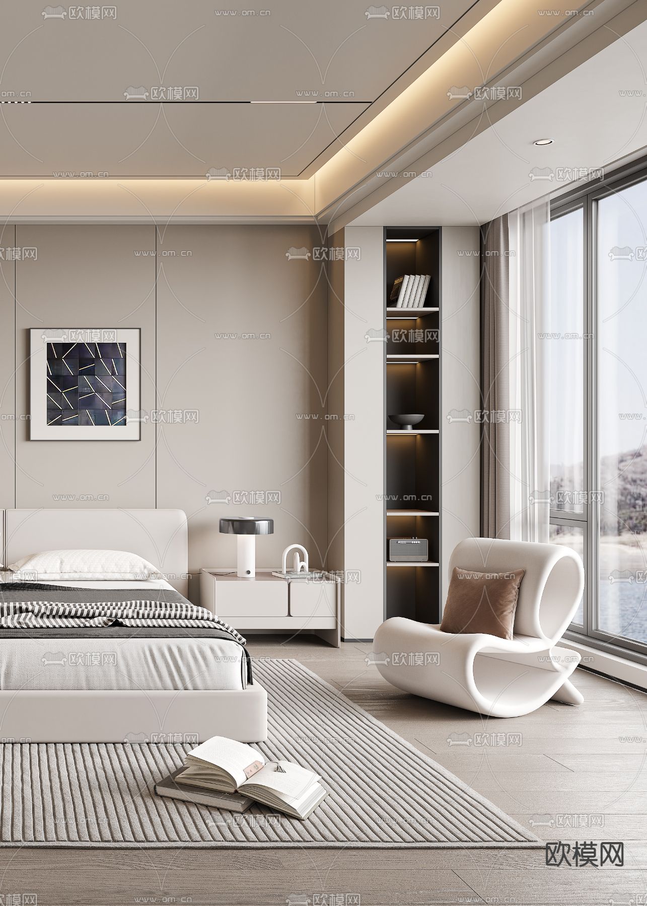 现代卧室 主人房3d模型下载（渲染图3）