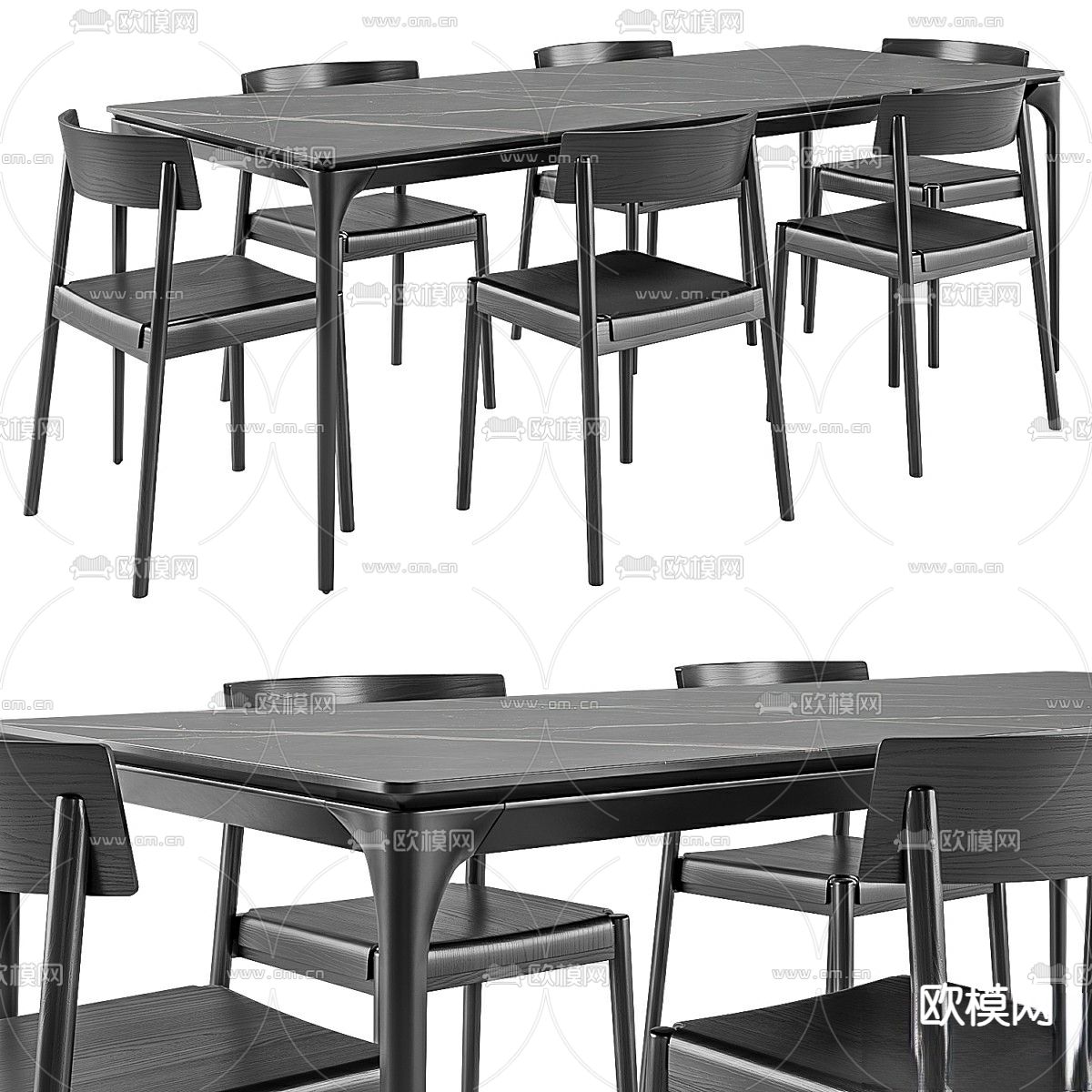 Silhouette 高级灰餐桌椅 岩板餐桌3d模型下载（渲染图2）