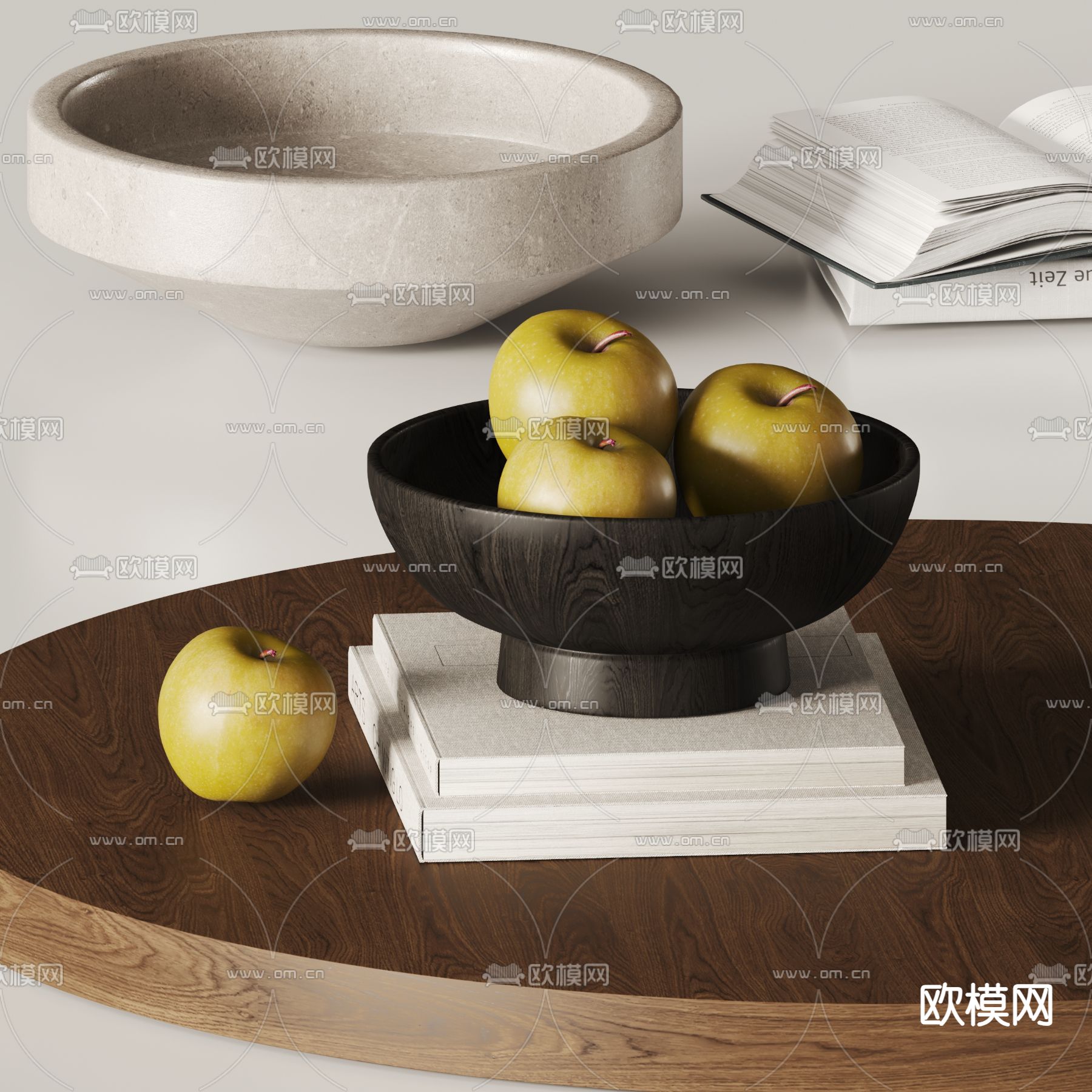 现代果盘摆件 水果 书本su模型下载（渲染图2）