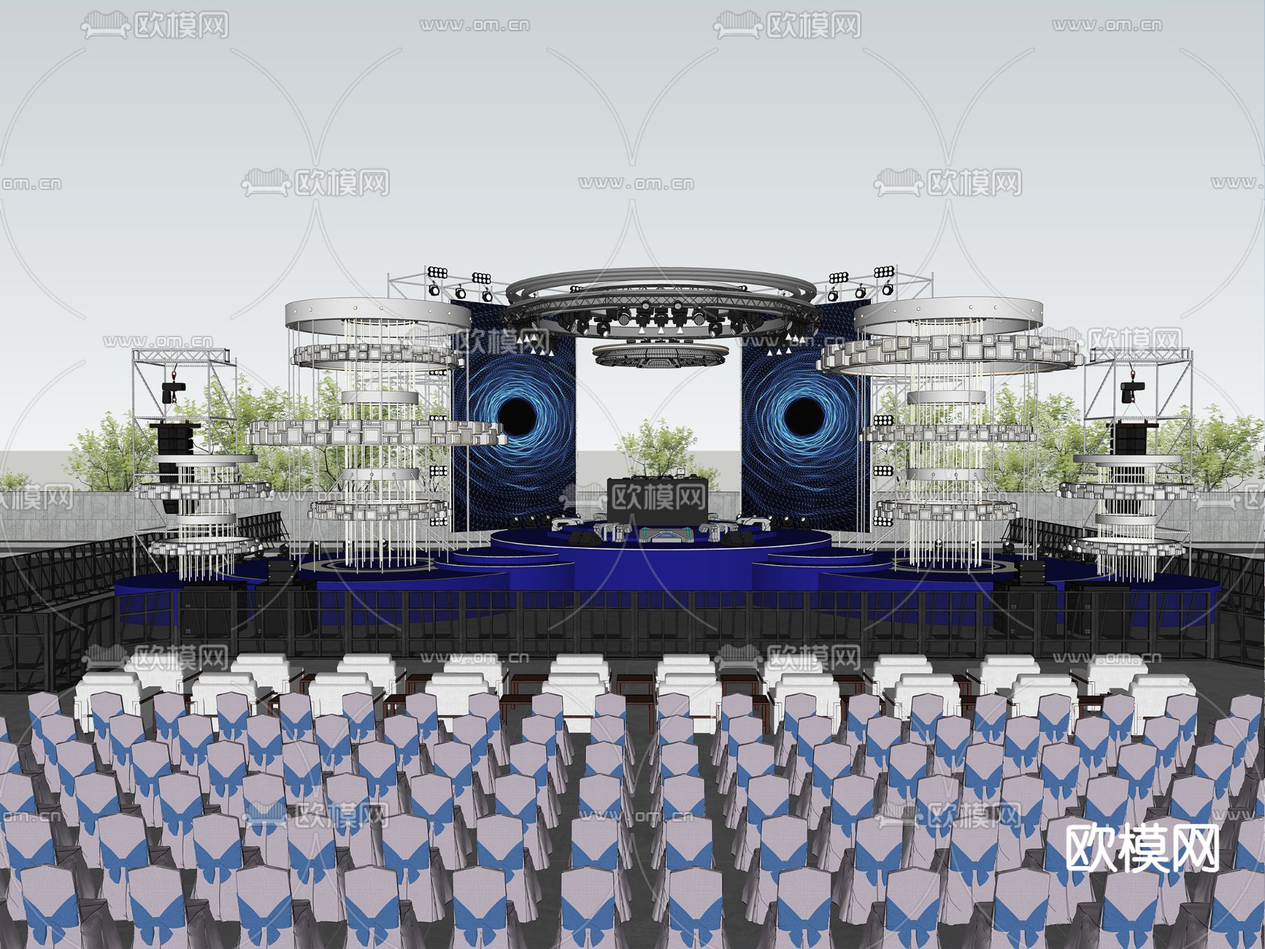 现代电音舞台 演唱会舞台su模型