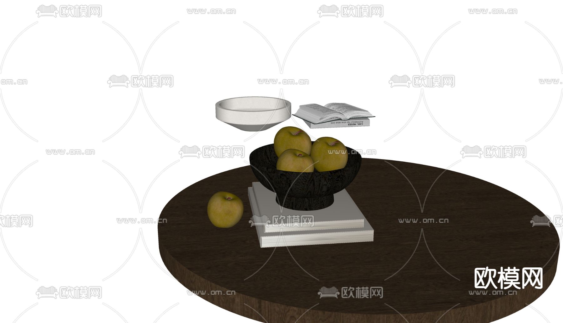 现代果盘摆件 水果 书本su模型下载（渲染图1）