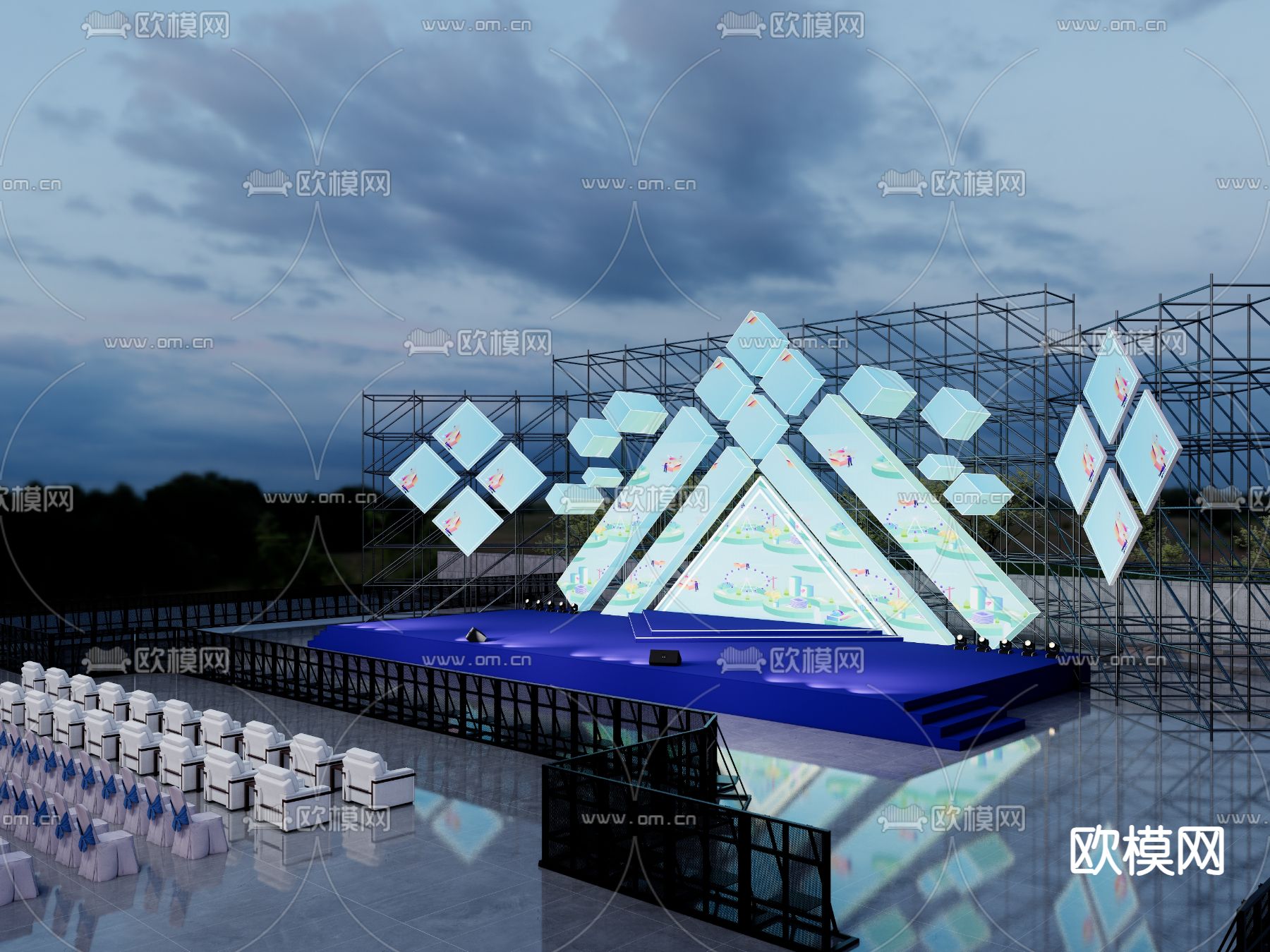 现代户外舞台 电音舞台su模型