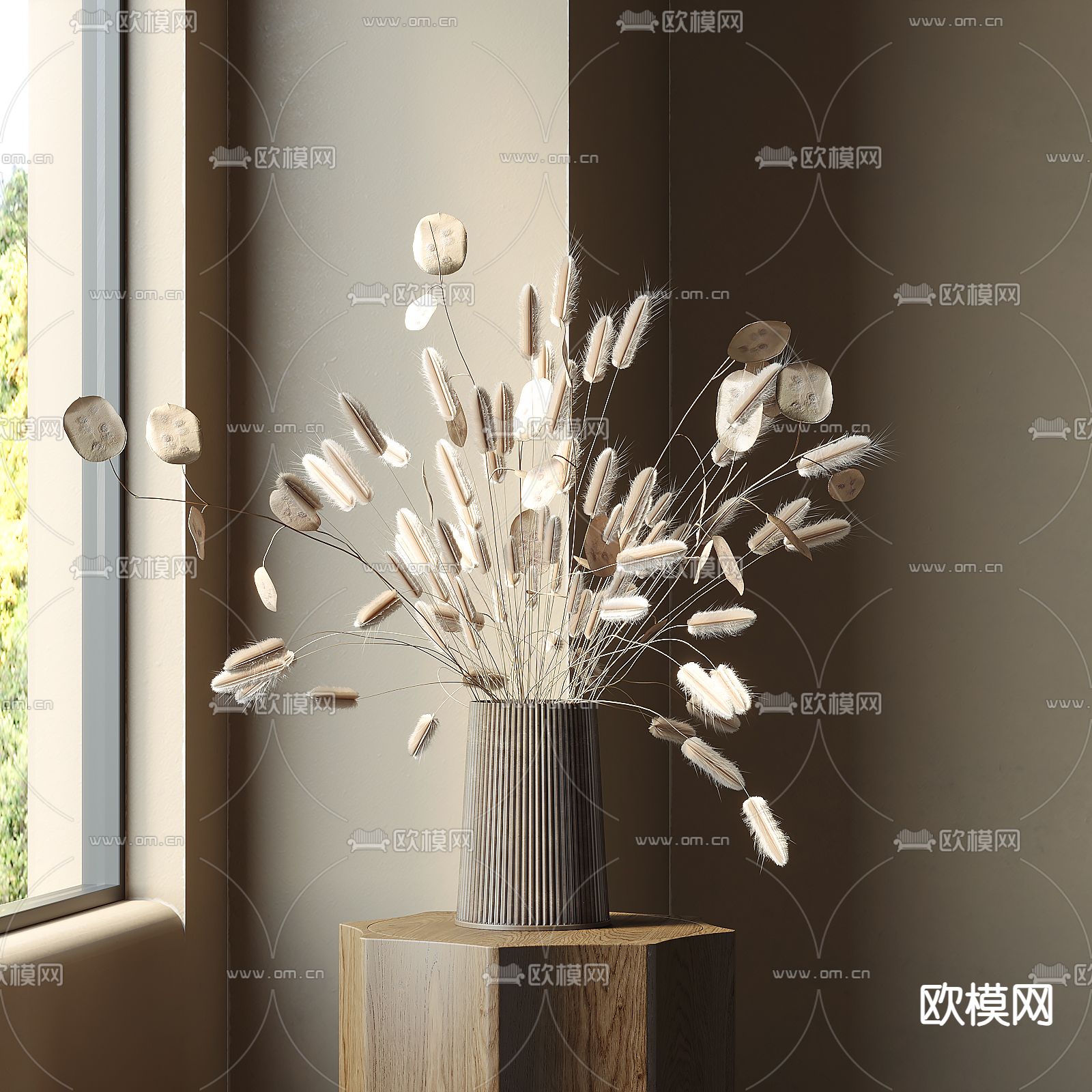 侘寂花瓶 干枝 干花 插花3d模型下载