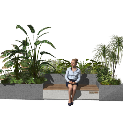  现代树池座凳 公共座椅 户外椅su模型 