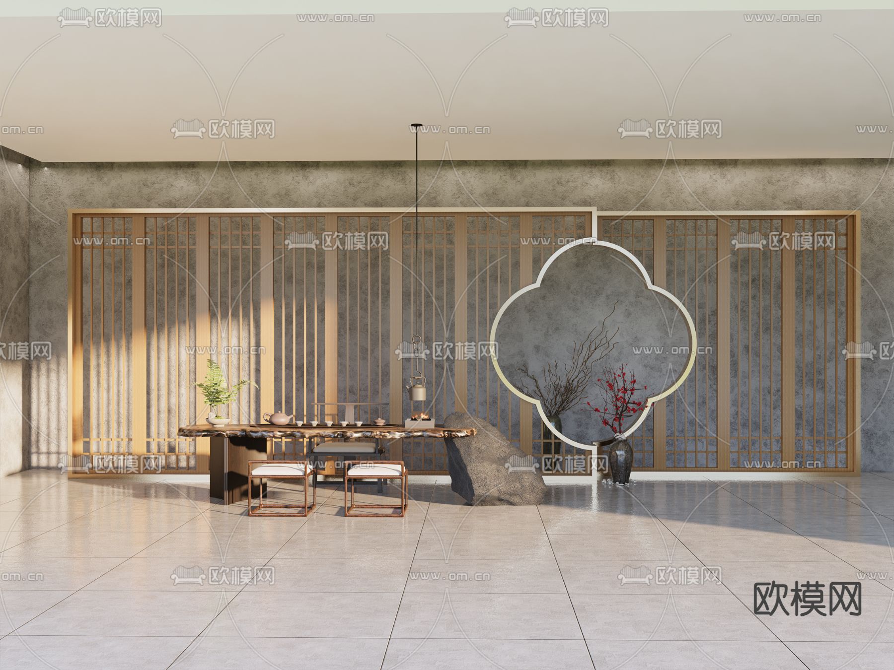 新中式隔断 格栅 屏风su模型