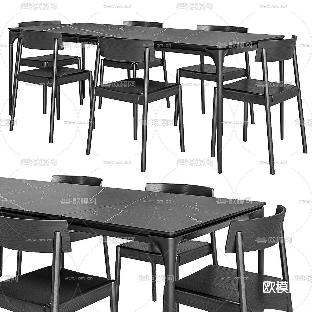 Silhouette 高级灰餐桌椅 岩板餐桌3d模型下载（渲染图3）
