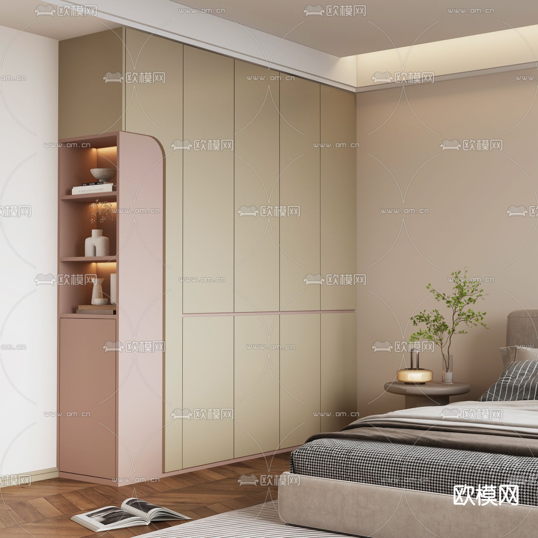 奶油风衣柜3d模型下载