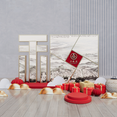 新中式商业美陈su模型