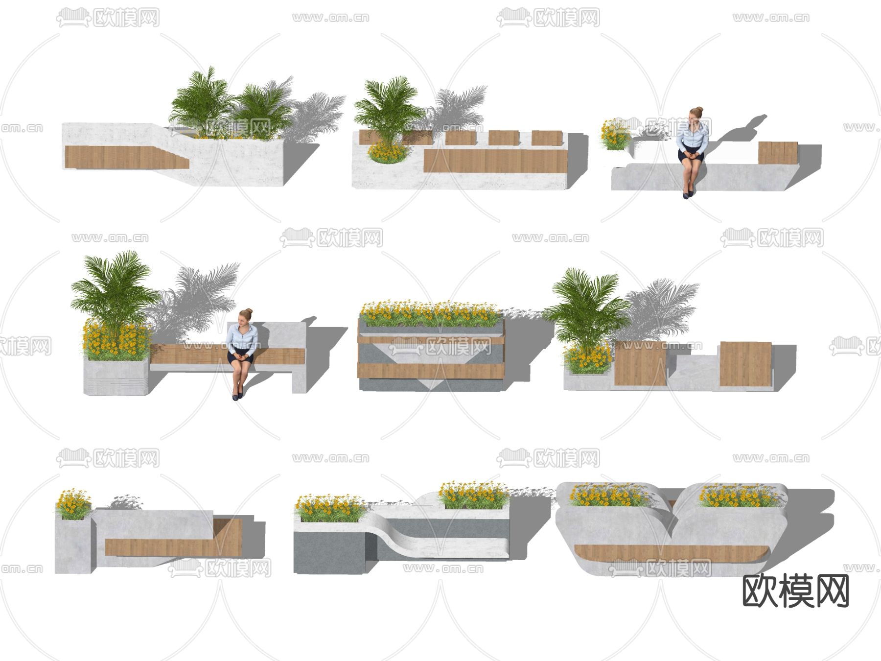 现代花池座椅 公共座椅su模型下载