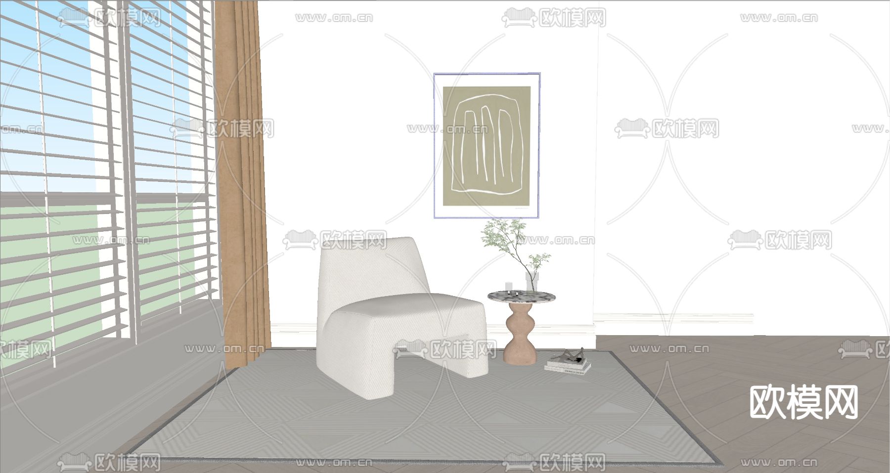 现代休闲椅su模型下载（渲染图1）