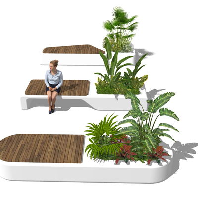  现代树池座凳 公共座椅 户外椅su模型 