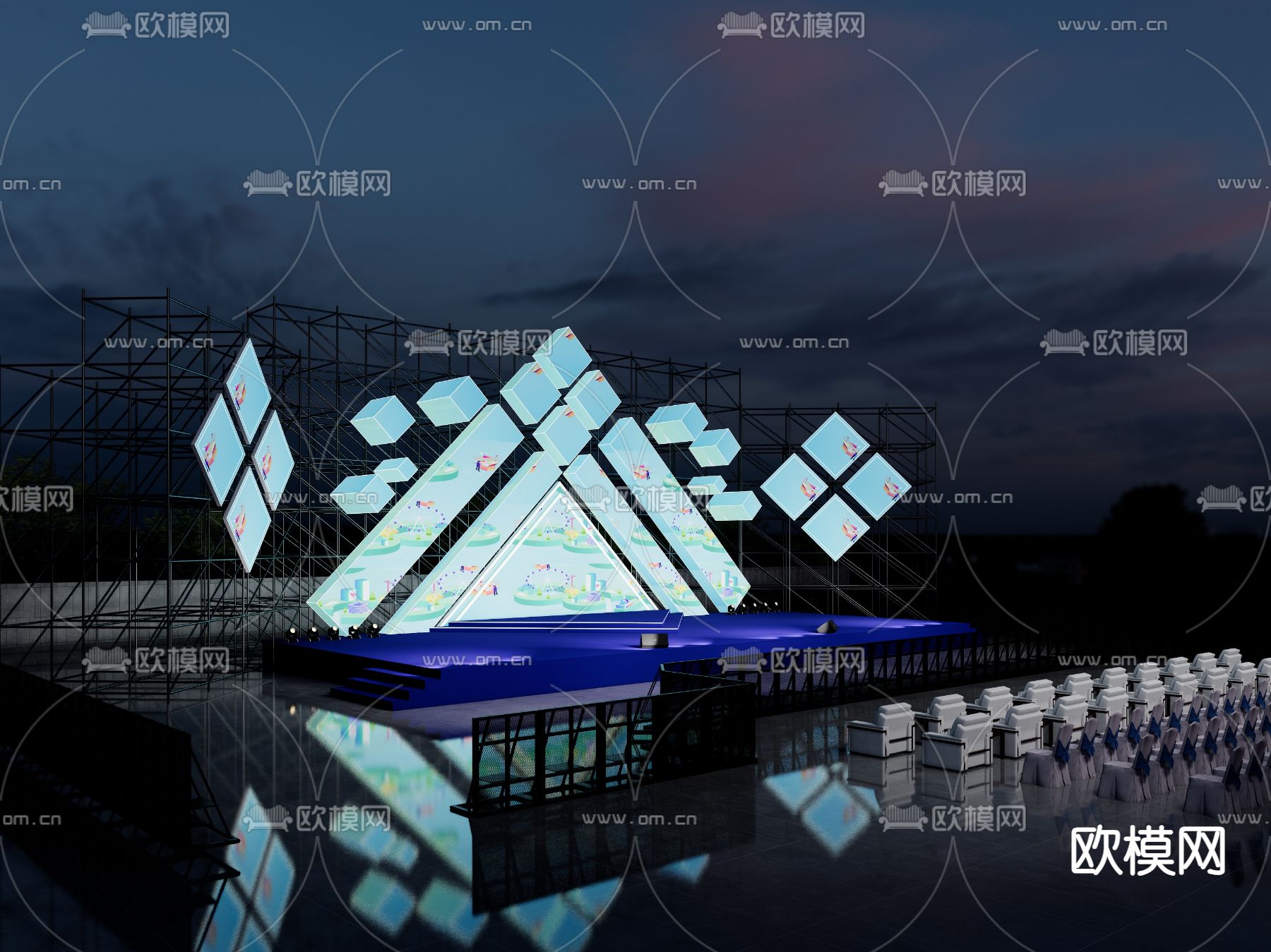 现代户外舞台 电音舞台su模型