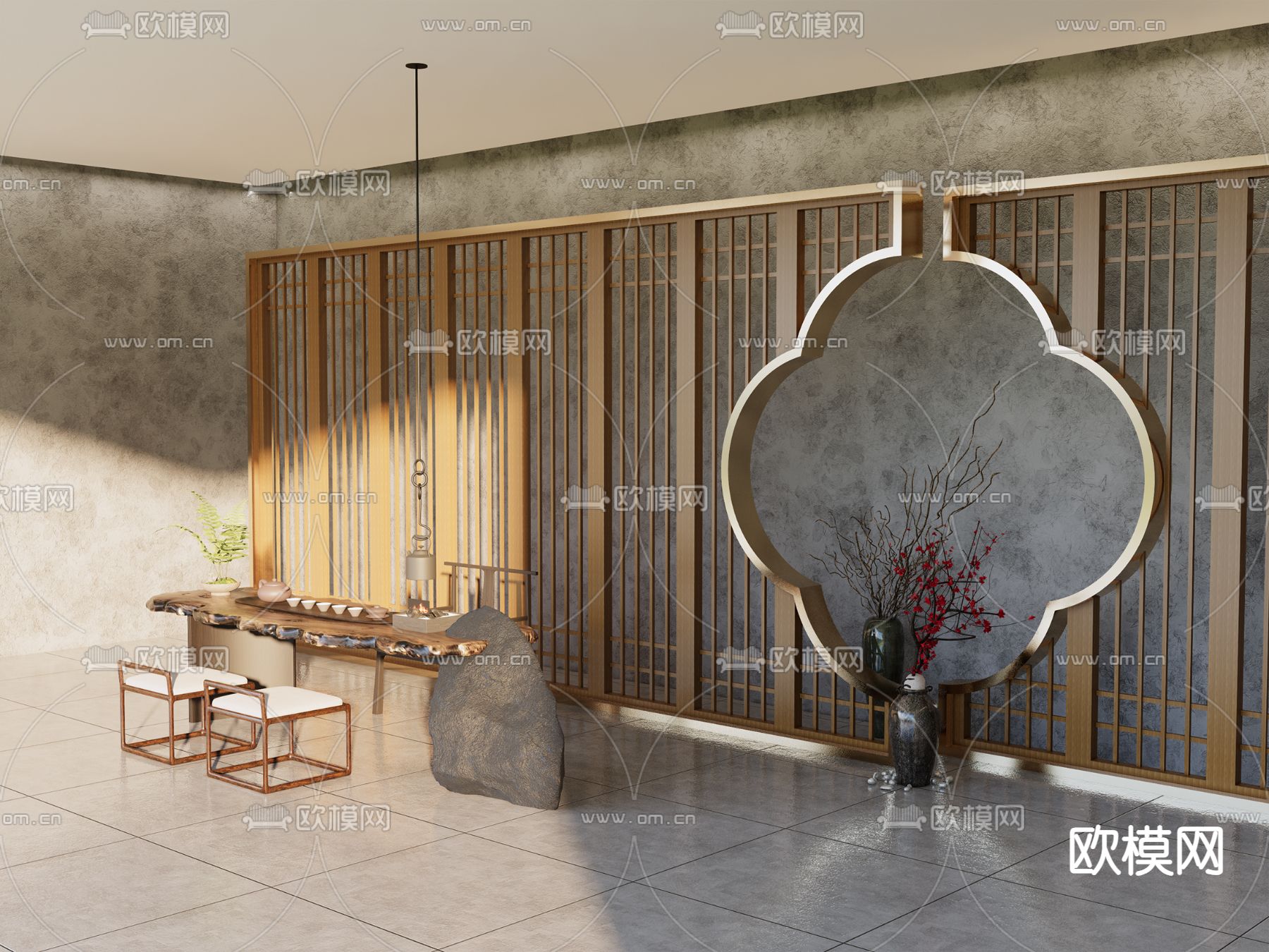 新中式隔断 格栅 屏风su模型