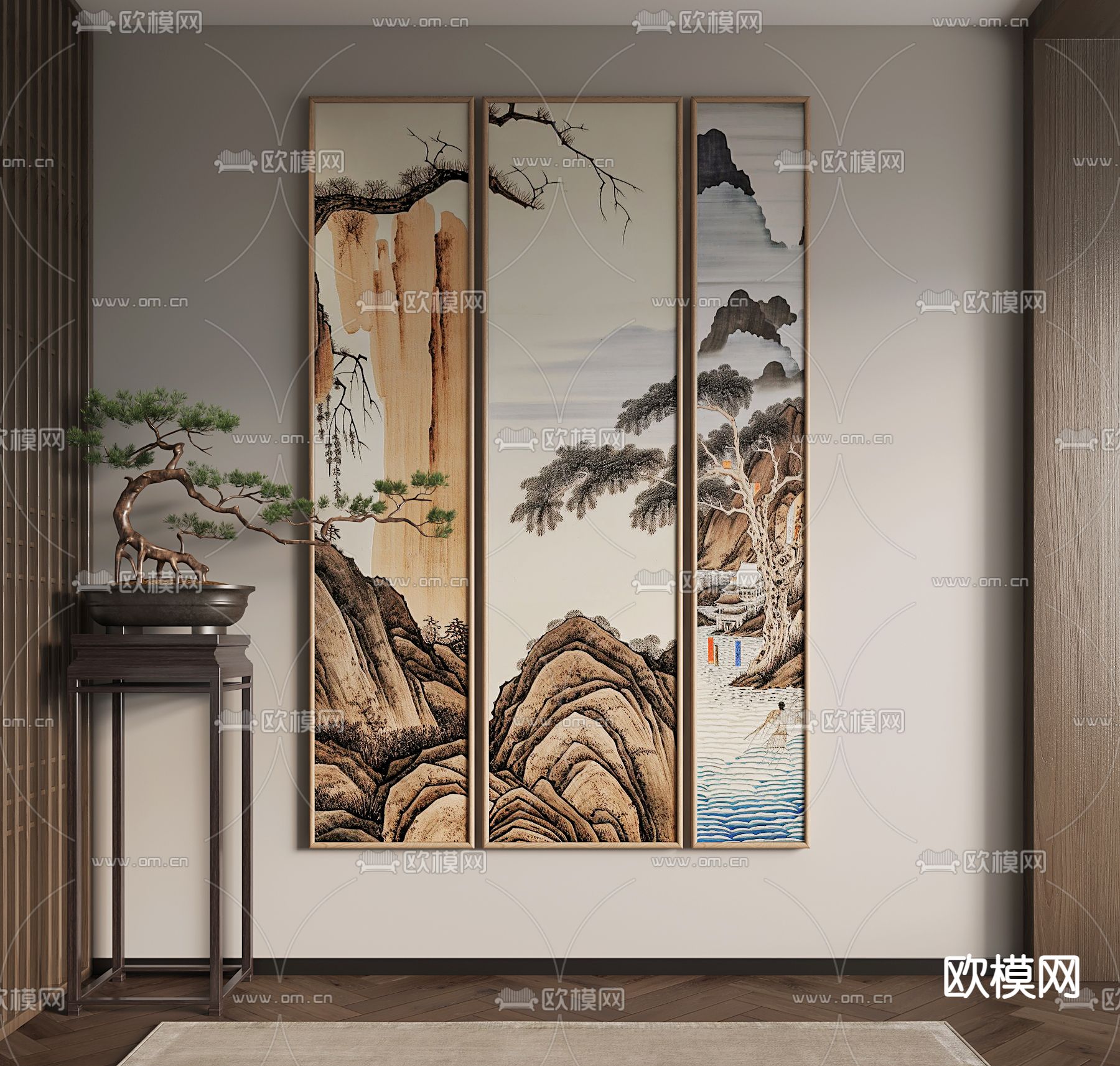 新中式山水画 艺术画 装饰画3d模型下载