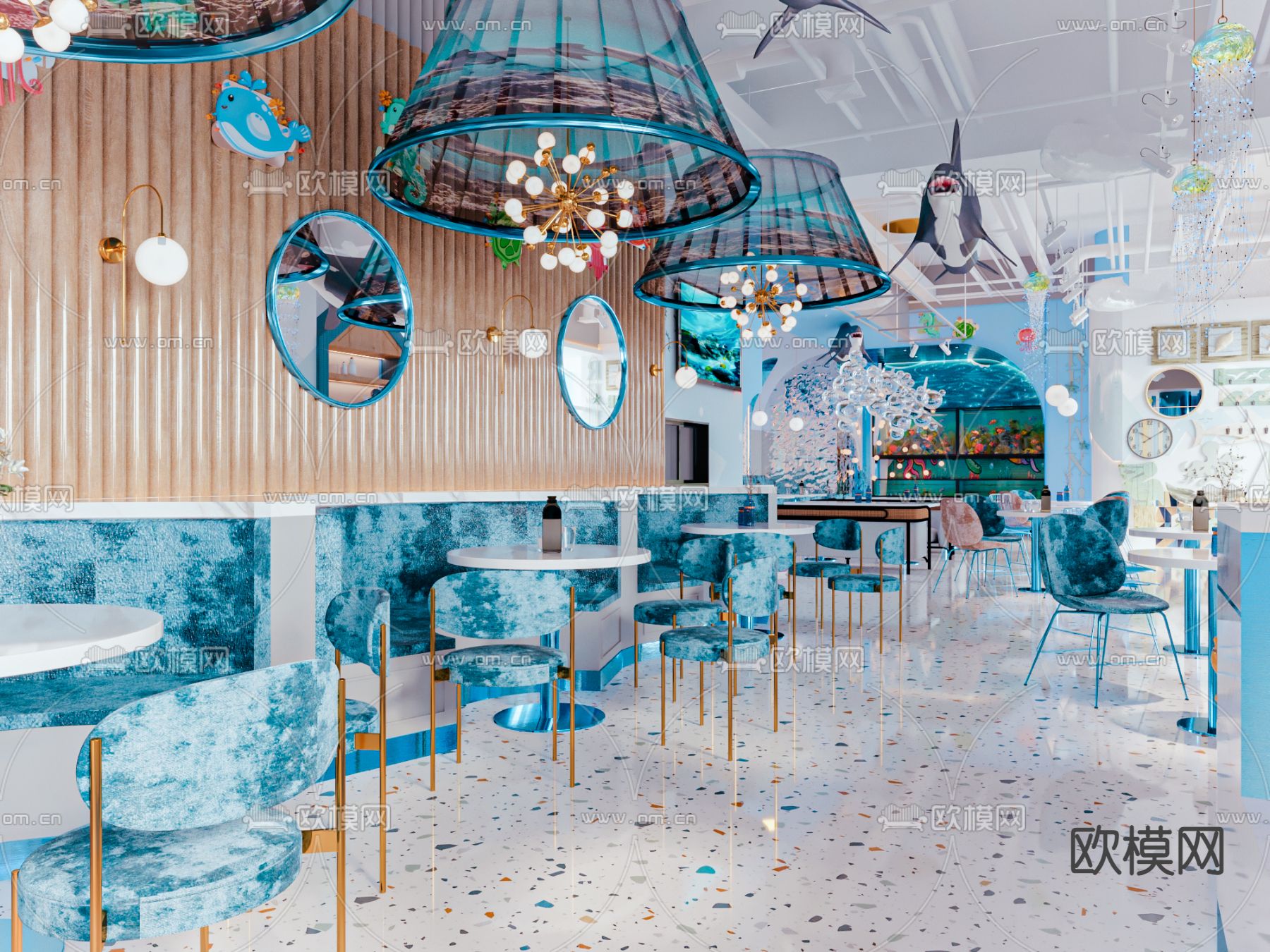 海洋主题餐厅 亲子餐厅  网红餐厅3d模型下载（渲染图2）