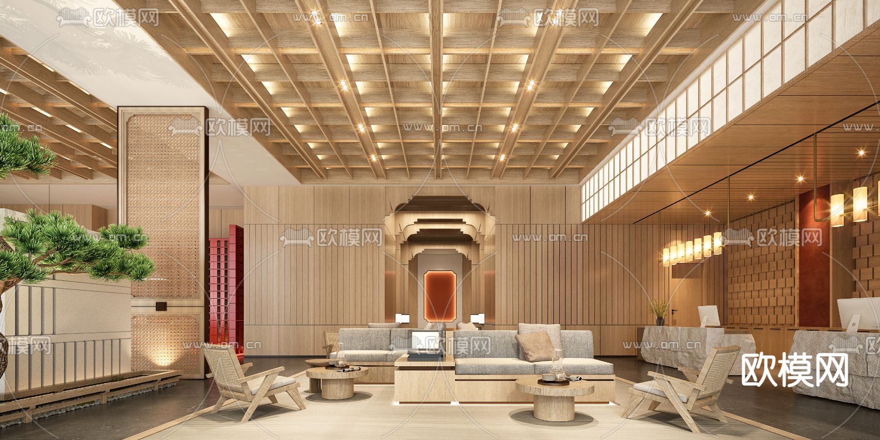 酒店大堂吧 休息区3d模型下载（渲染图1）