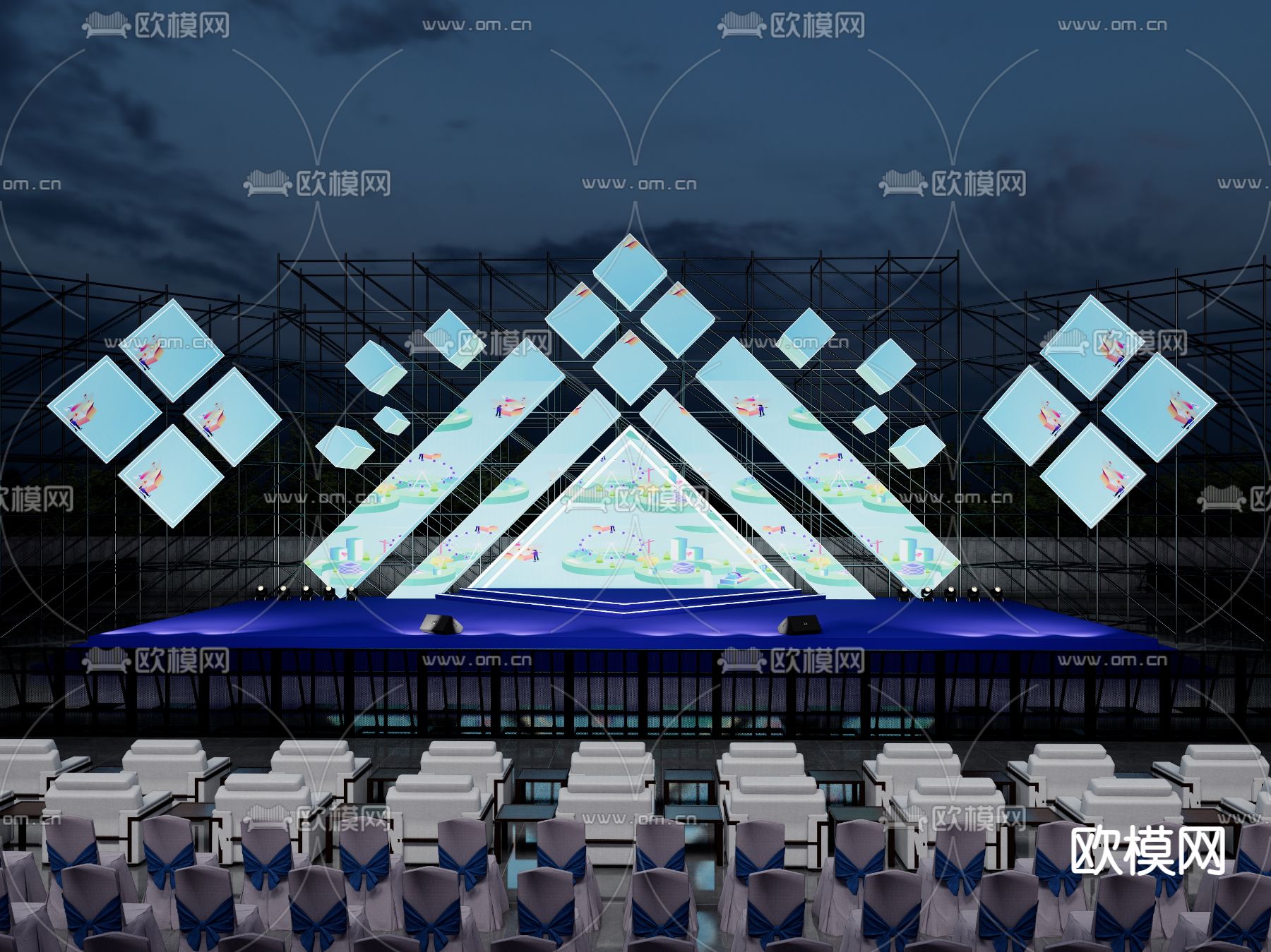 现代户外舞台 电音舞台su模型