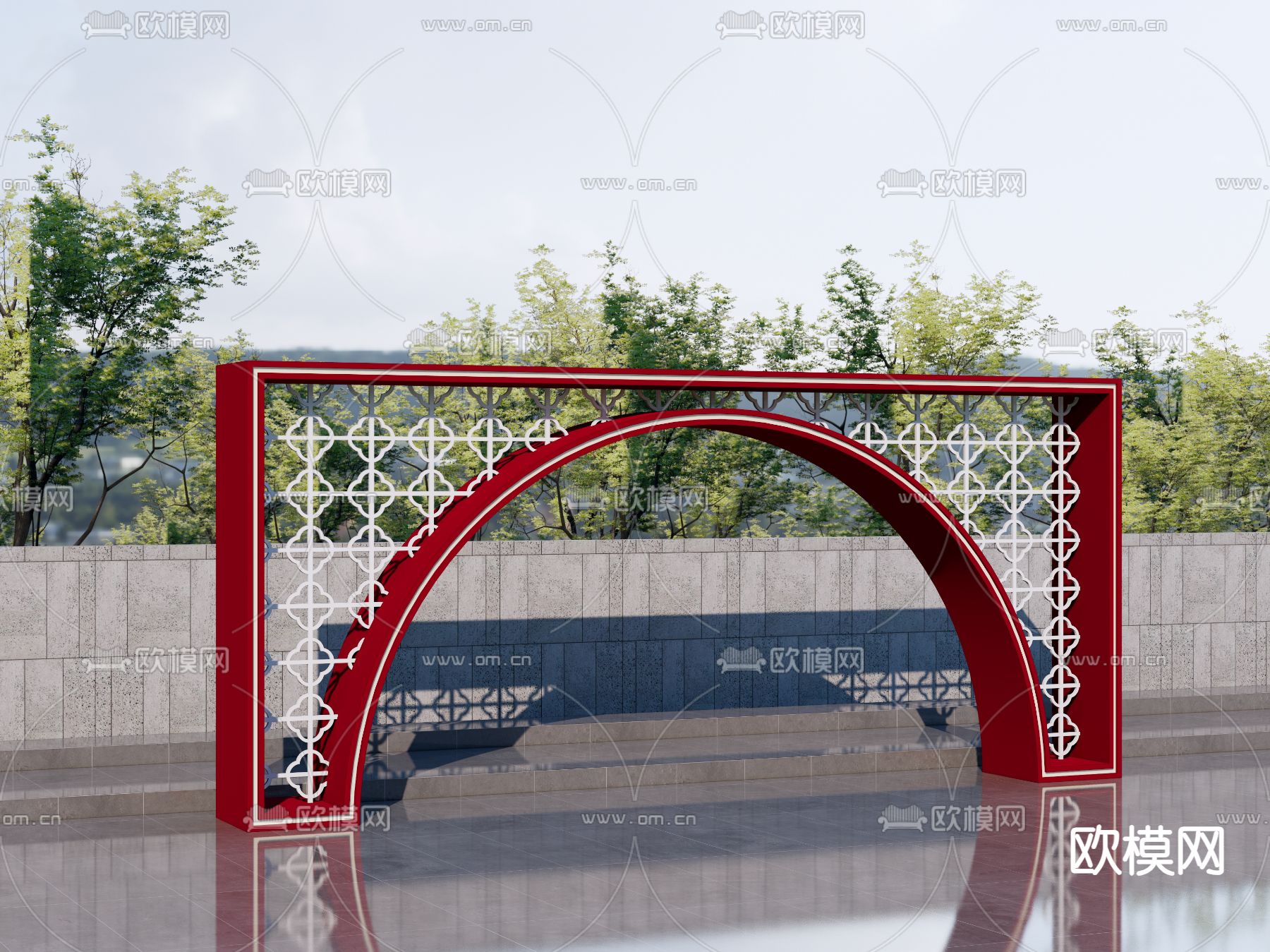 新中式月亮门su模型