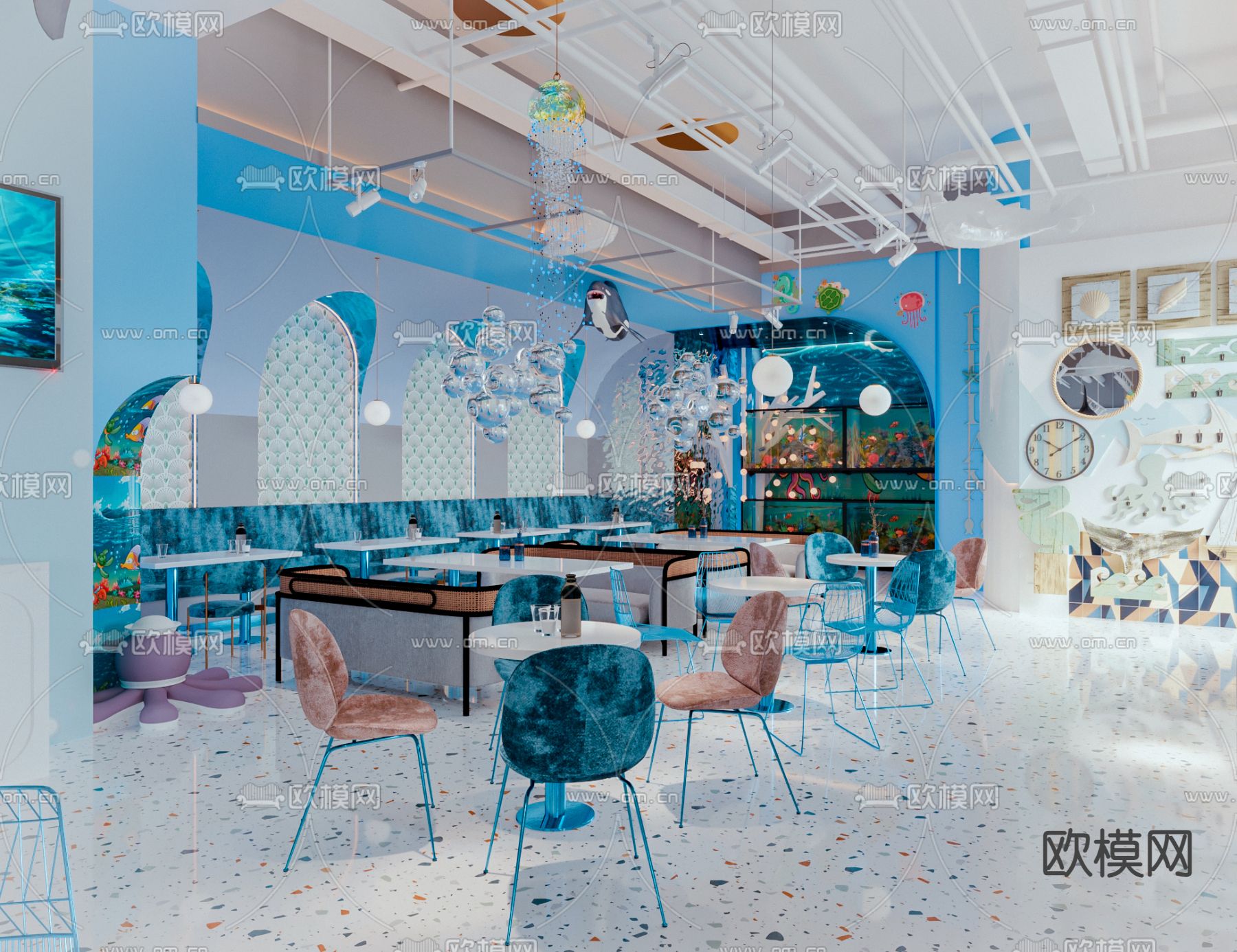 亲子餐厅海洋主题su模型下载（渲染图2）