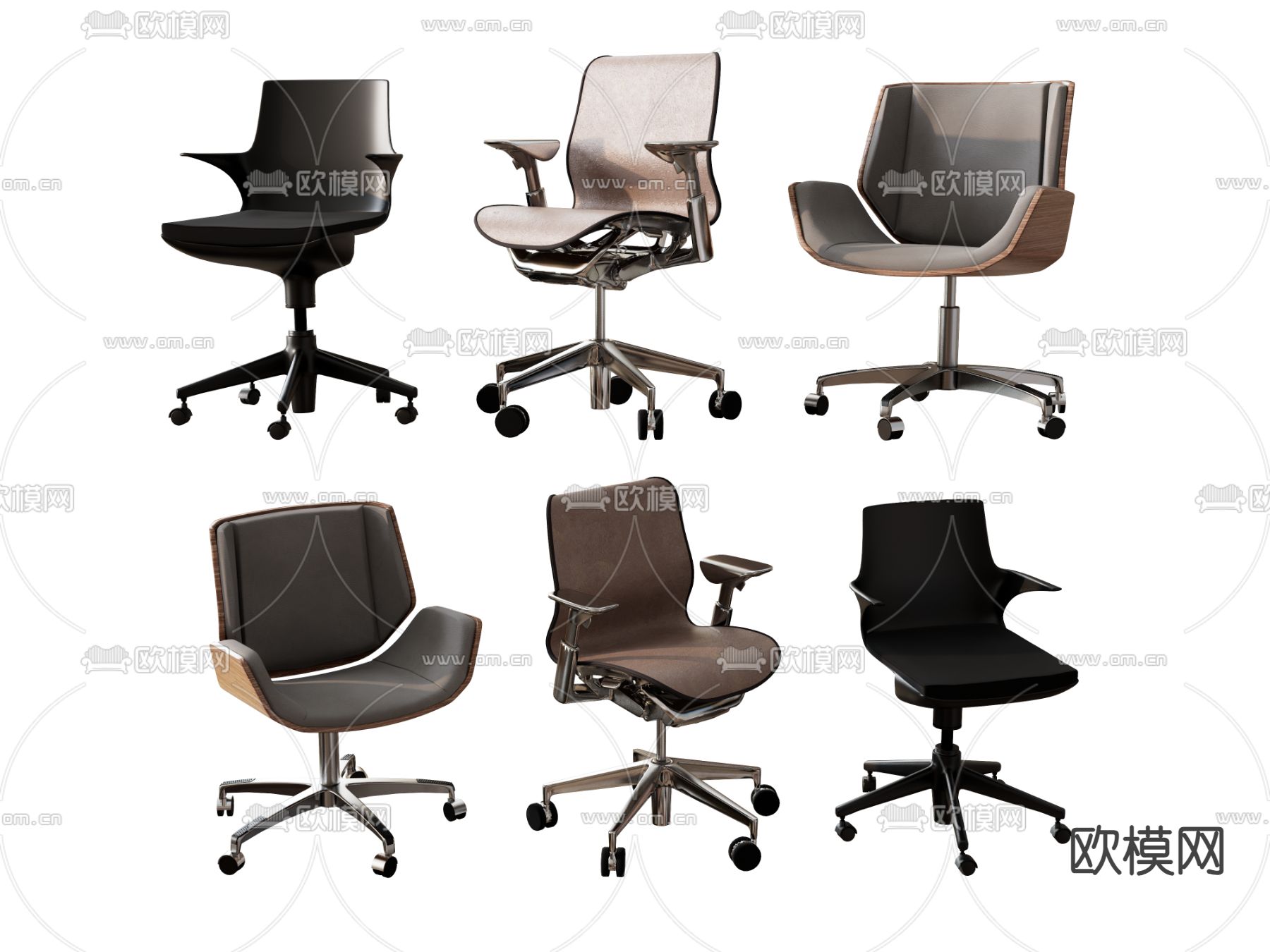 办公椅 休闲椅 滚轮椅su模型下载（渲染图2）