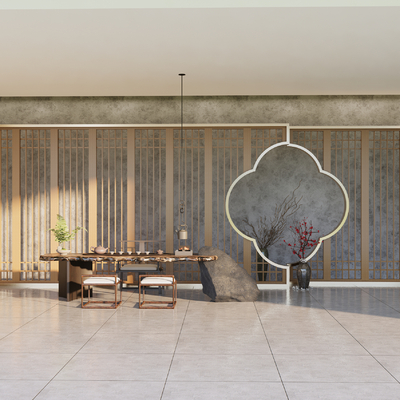  新中式隔断 格栅 屏风su模型 