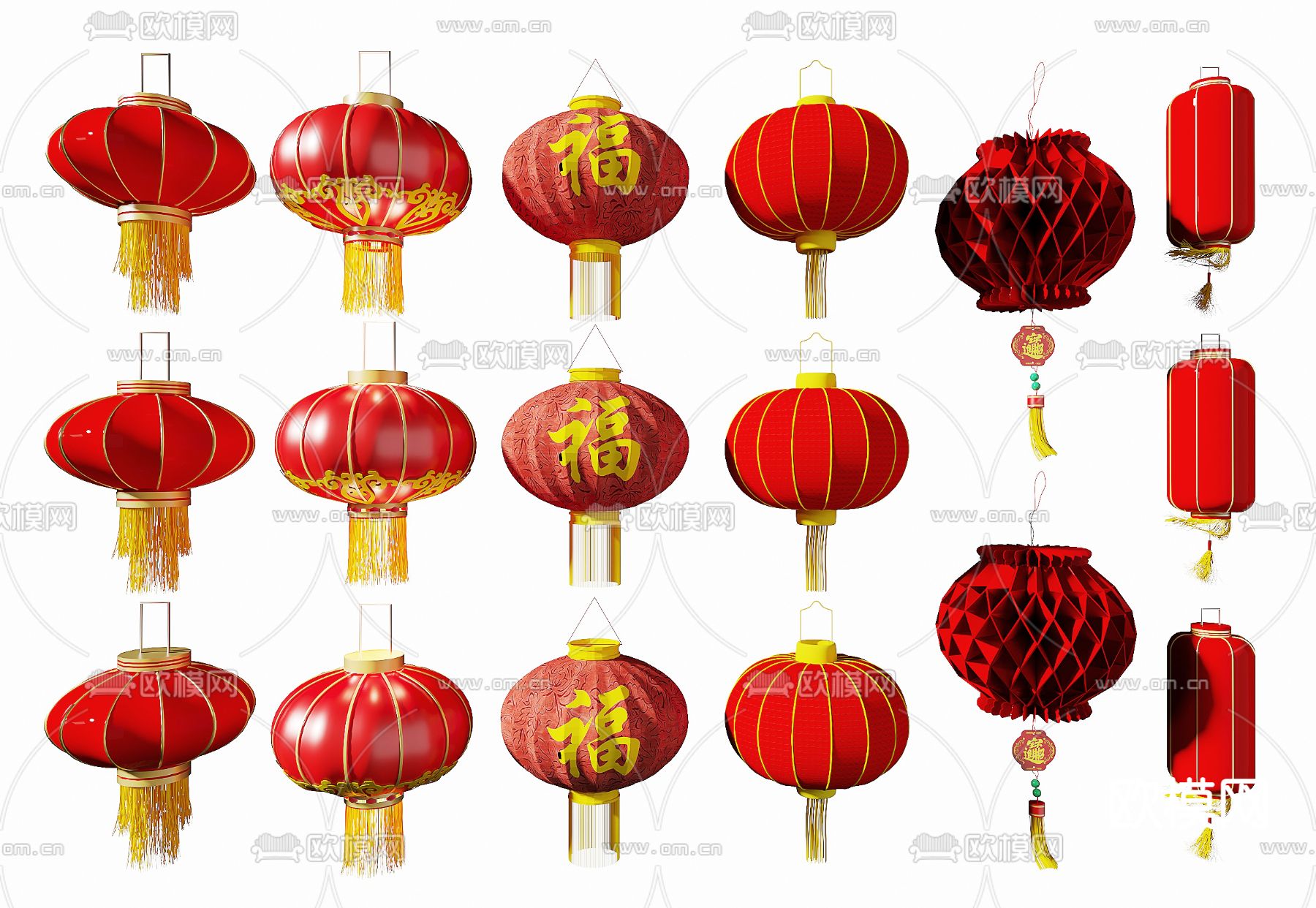 新中式灯笼 装饰灯3d模型下载