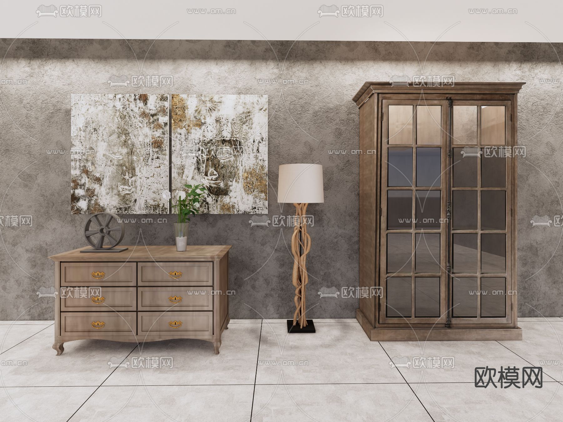 侘寂风玄关柜 装饰柜su模型