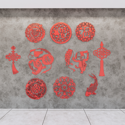 中式剪纸 装饰挂画 墙饰挂件su模型