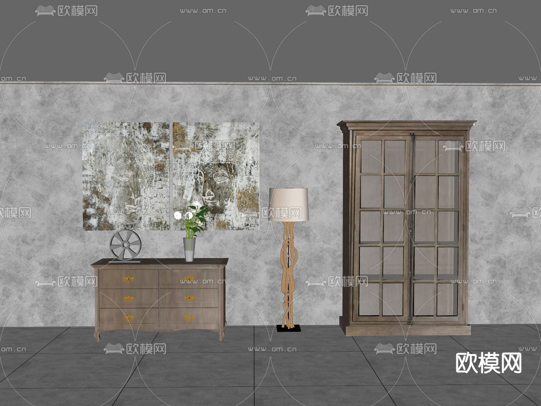 侘寂风玄关柜 装饰柜su模型