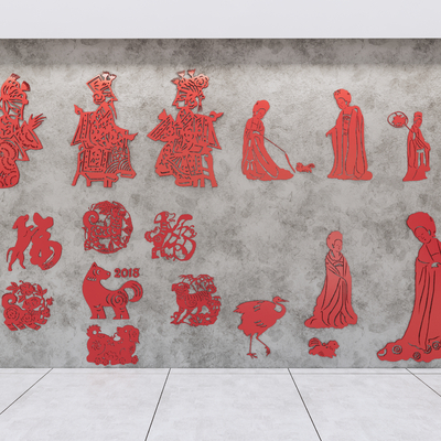 中式剪纸 装饰挂画 墙饰挂件su模型