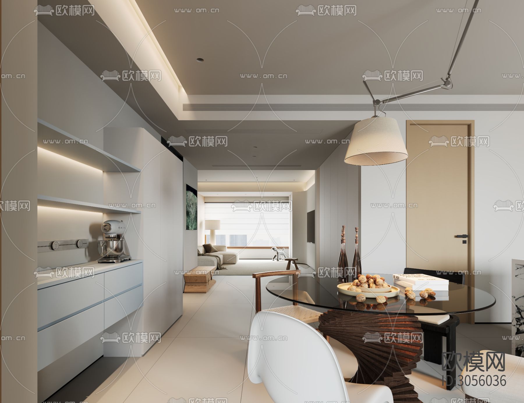 现代客餐厅 厨房效果图下载（渲染图9）