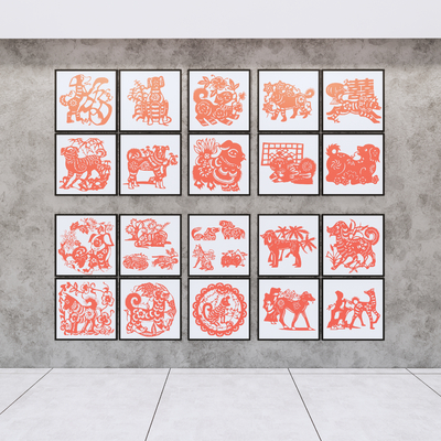 中式剪纸 装饰挂画 墙饰挂件su模型