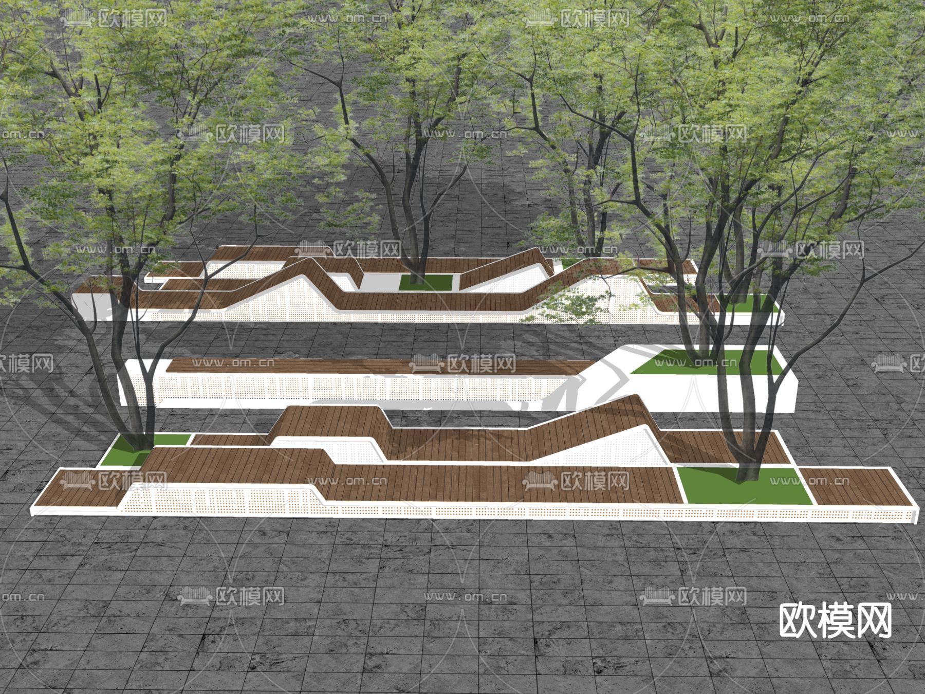 现代景观座椅 户外椅 花池座椅 树池座凳su模型下载