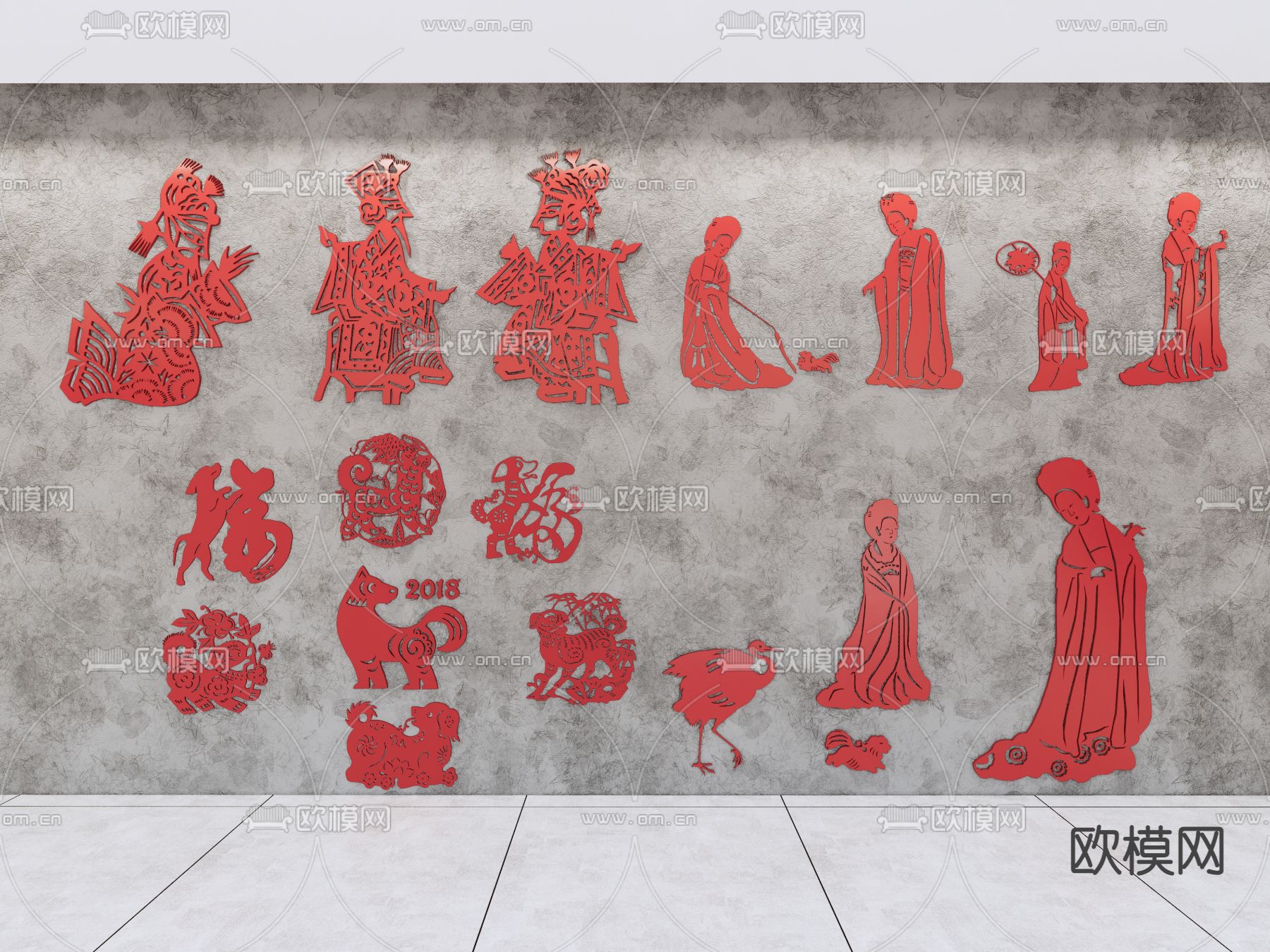 中式剪纸 装饰挂画 墙饰挂件su模型