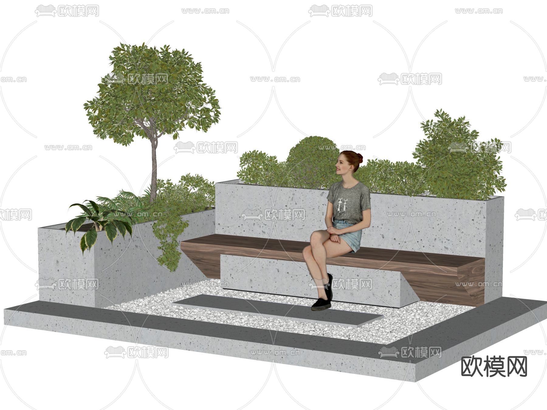 现代景观座椅 户外椅 花池座椅 树池座凳su模型下载