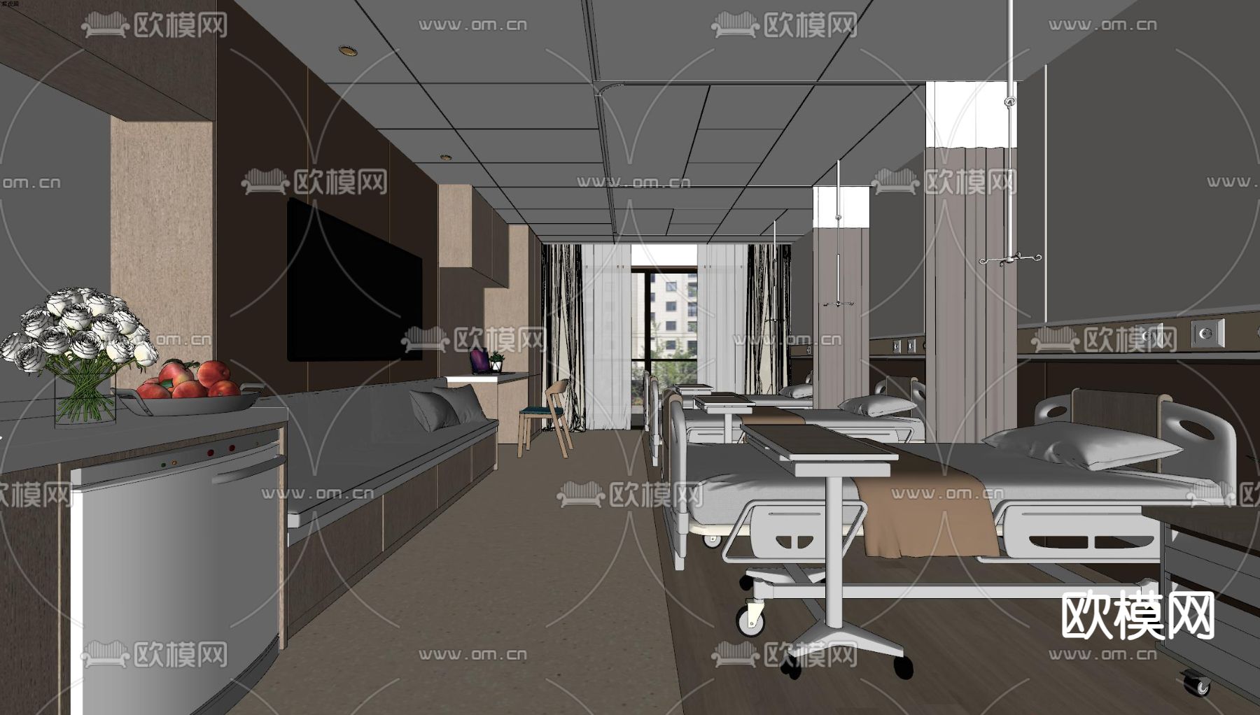医院 病房su模型下载（渲染图1）