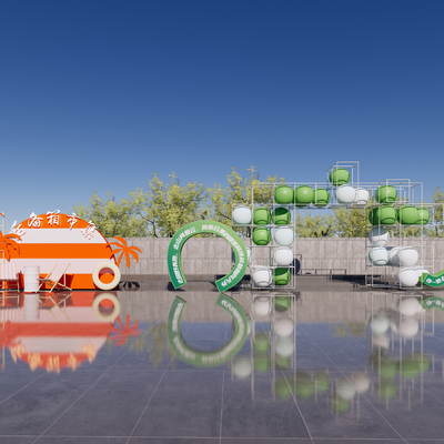 现代集市门头美陈 夜市门头 网红打卡区su模型