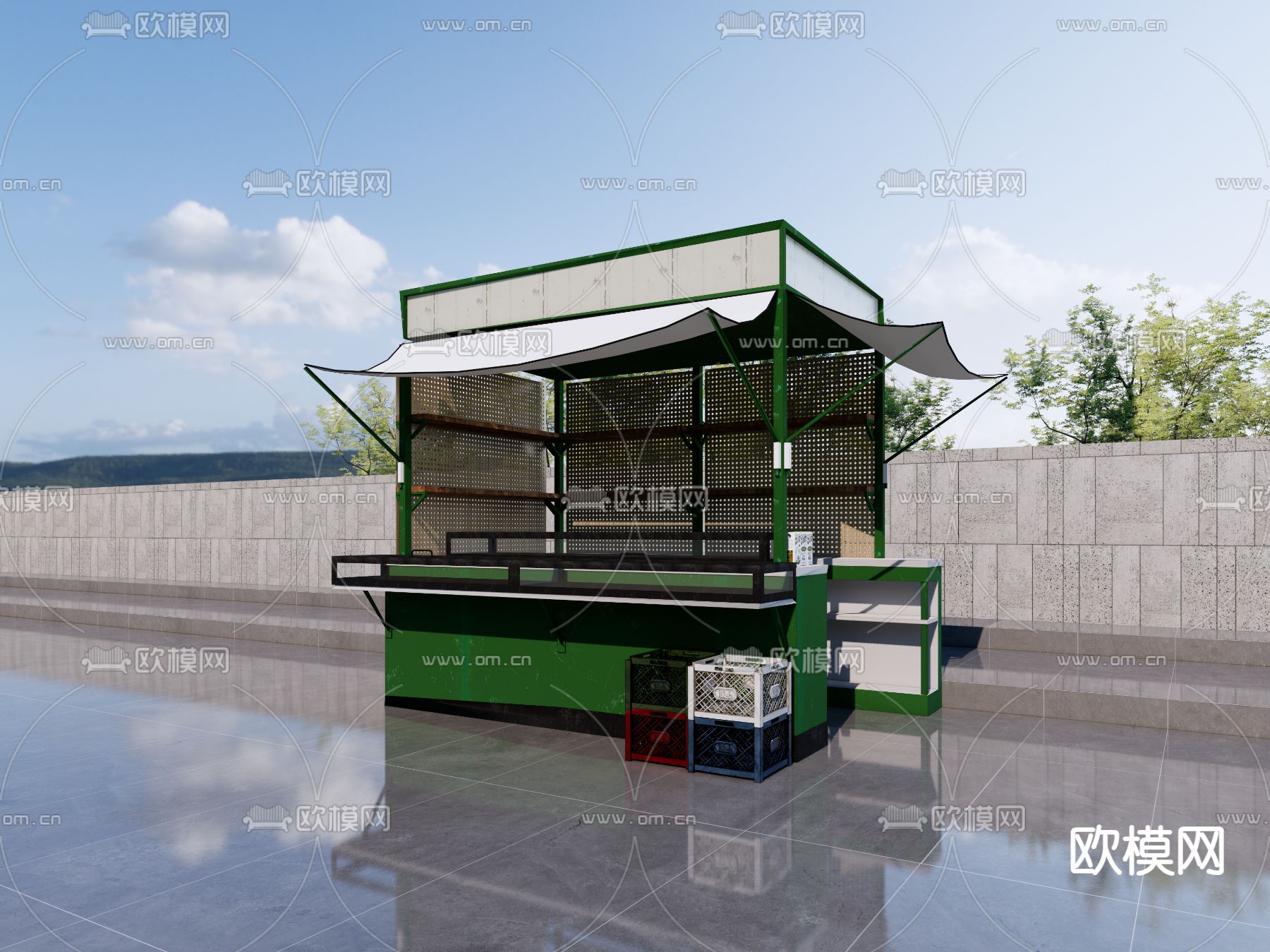 现代售卖摊位su模型