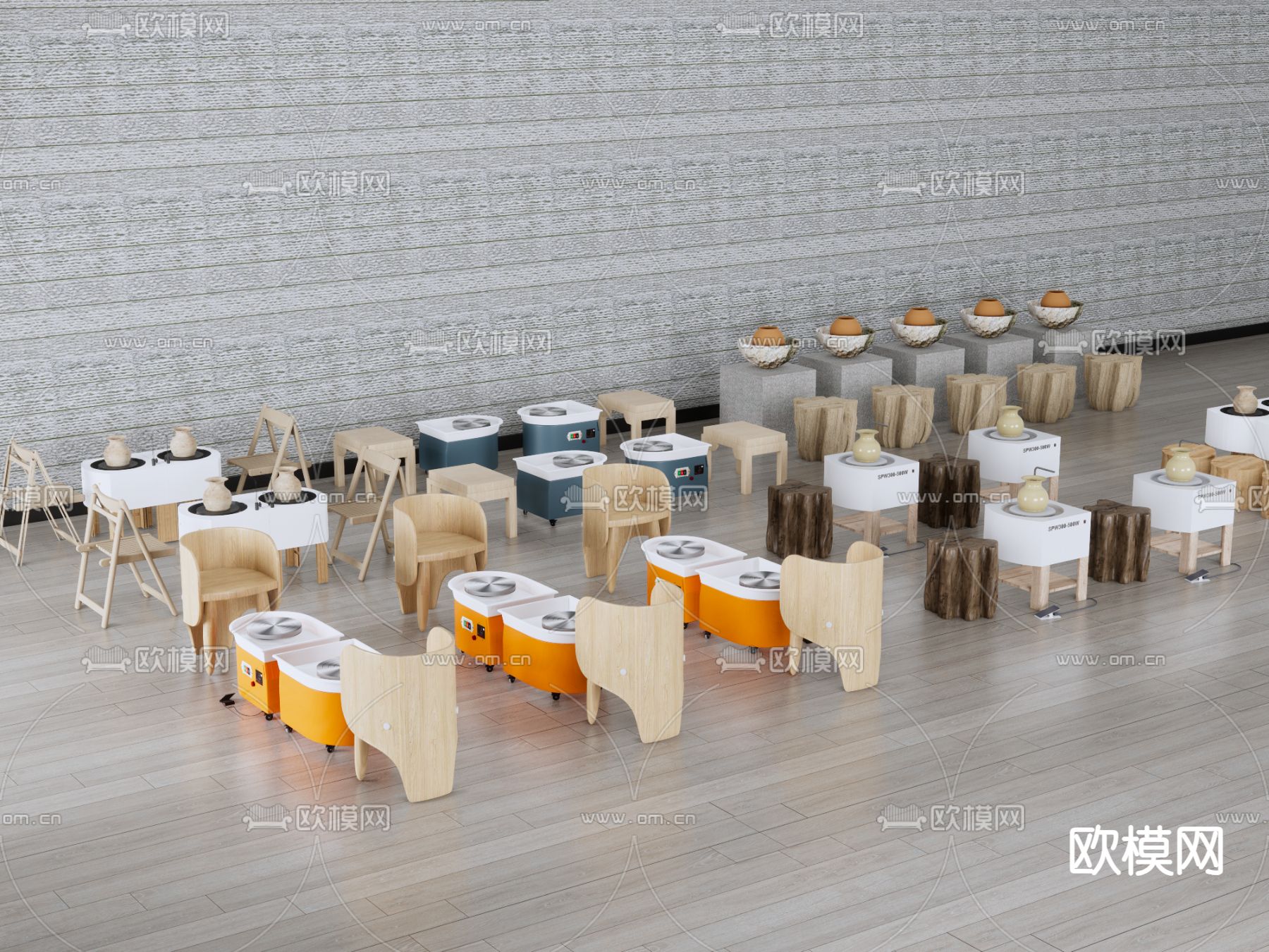 现代手工坊 陶艺工作台su模型