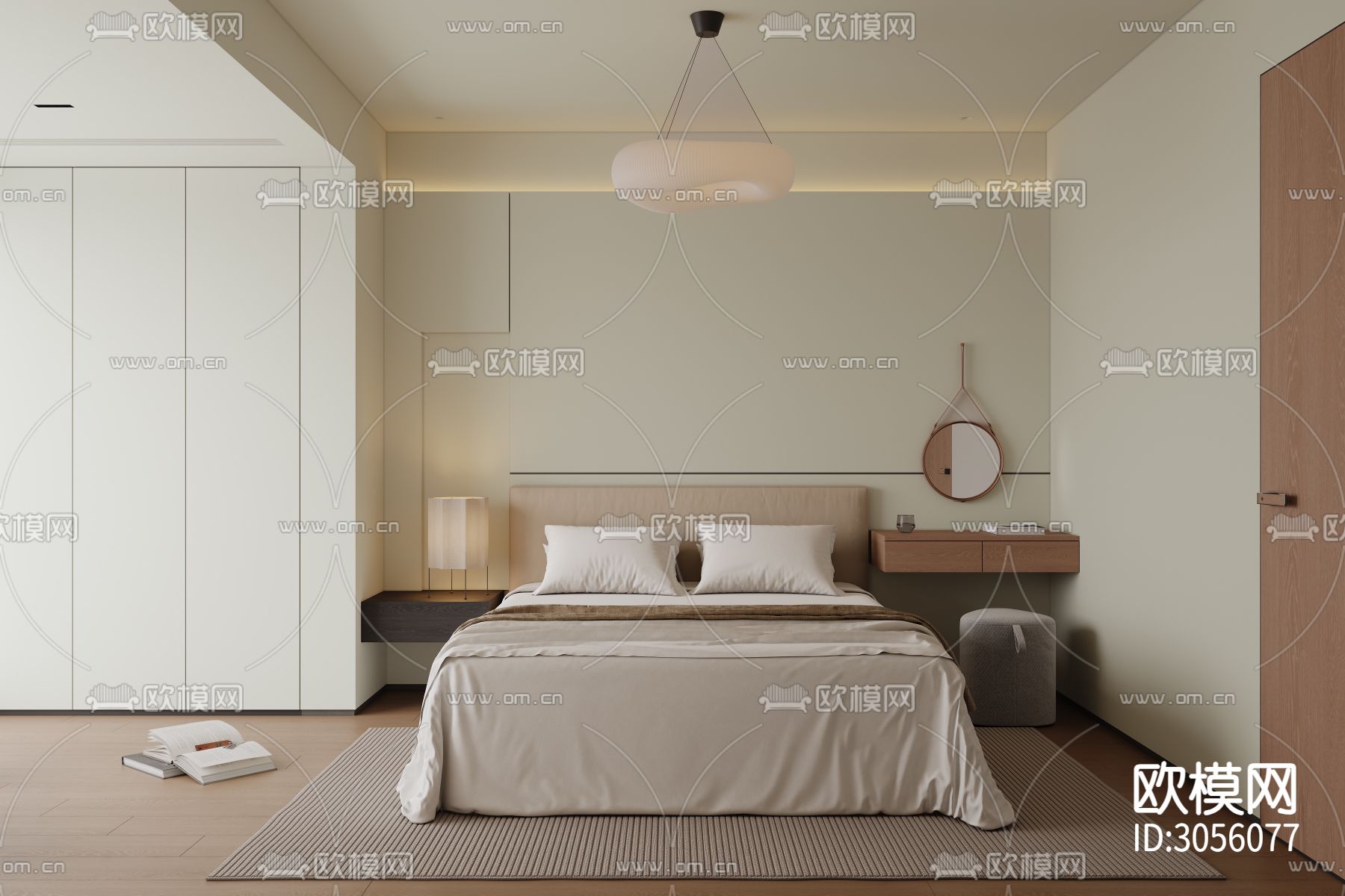 中古风卧室 主卧效果图下载（渲染图1）