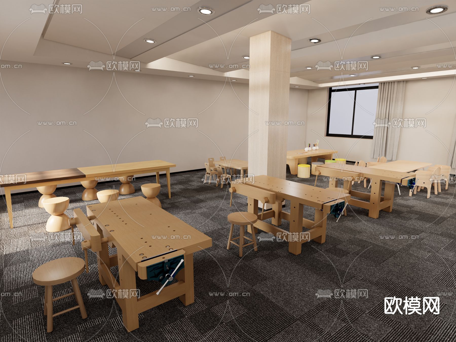 现代手工坊 儿童手工桌椅su模型