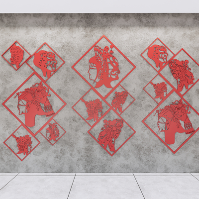 中式剪纸 装饰挂画 墙饰挂件su模型