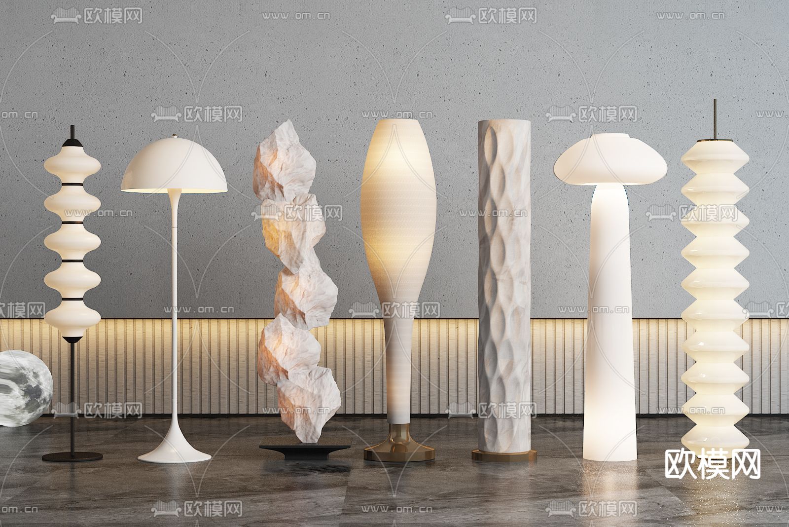 奶油风落地灯su模型下载（渲染图2）